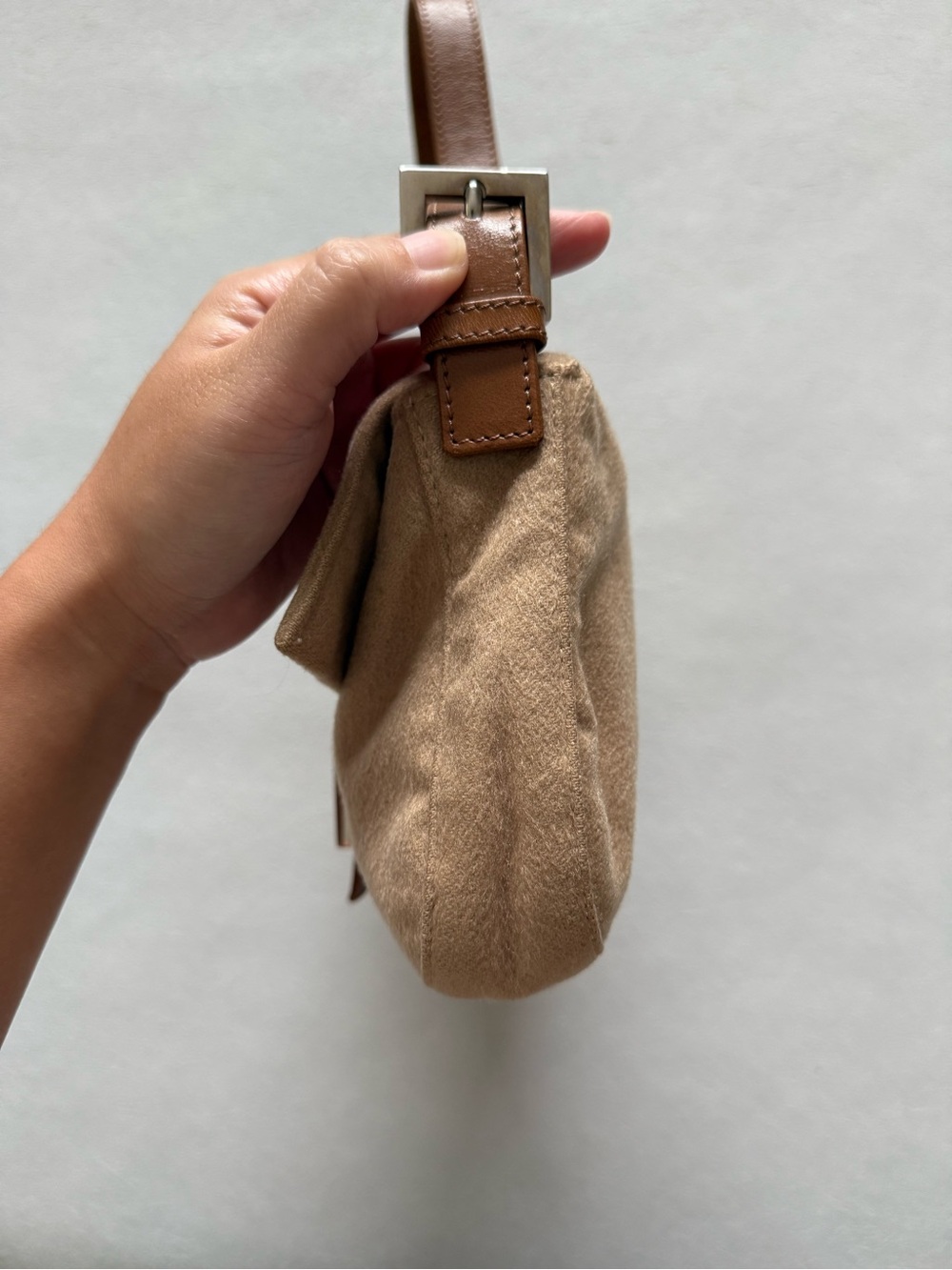 Vintage Fendi Brown Wool Baguette Shoulder Bag - Picture 4 of 10